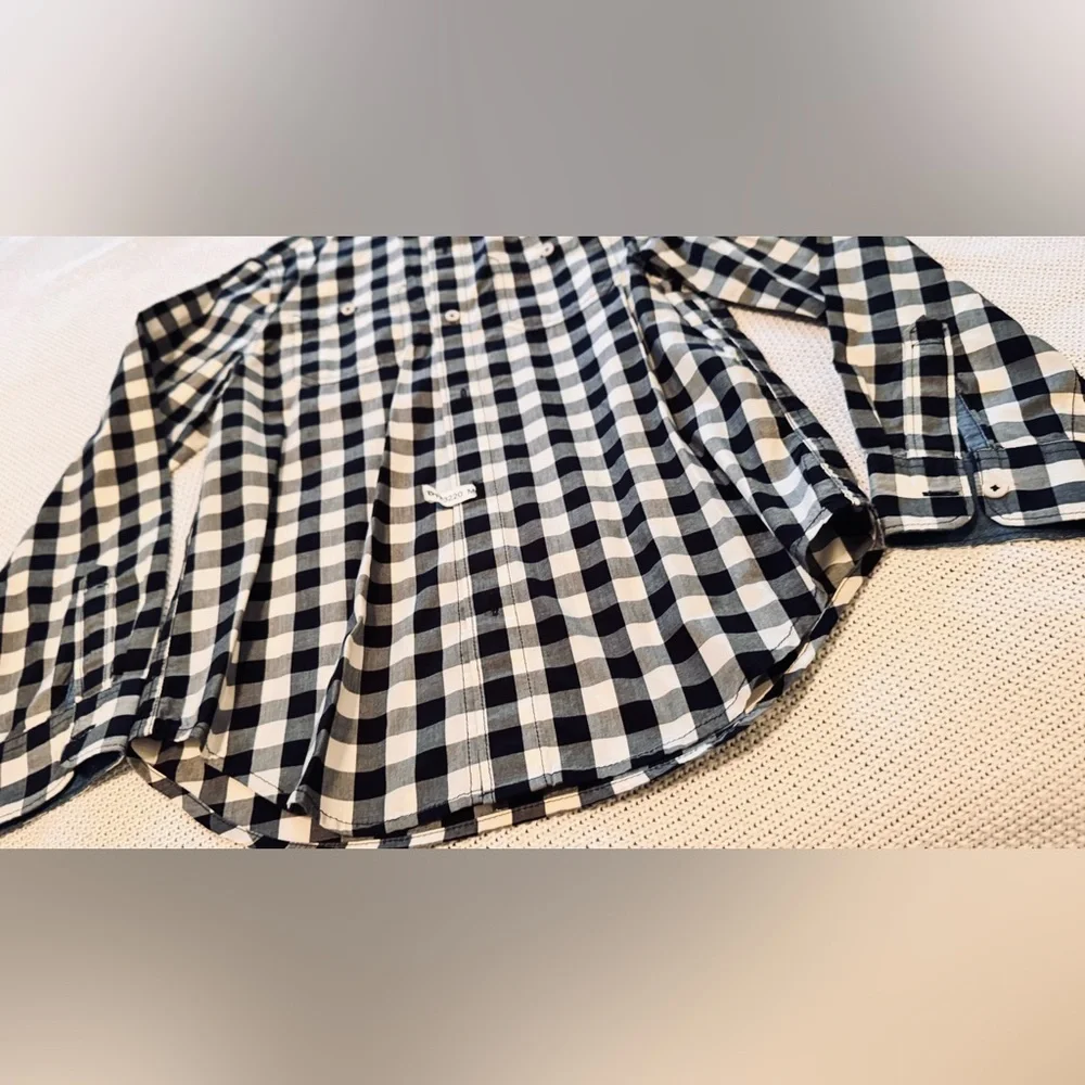 TUCKER + TATE Boys Gingham Plaid Black & White Check Button Down Shirt